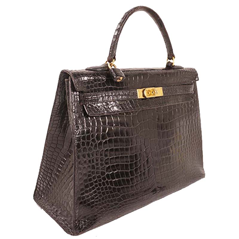 

Hermes Black Porosus Crocodile Leather Gold Hardware Kelly 35 Bag