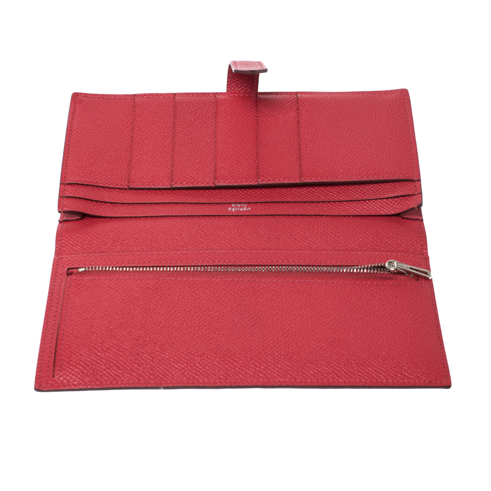 

Hermes Rose Tyrien Epsom Bearn Gusset Wallet, Red