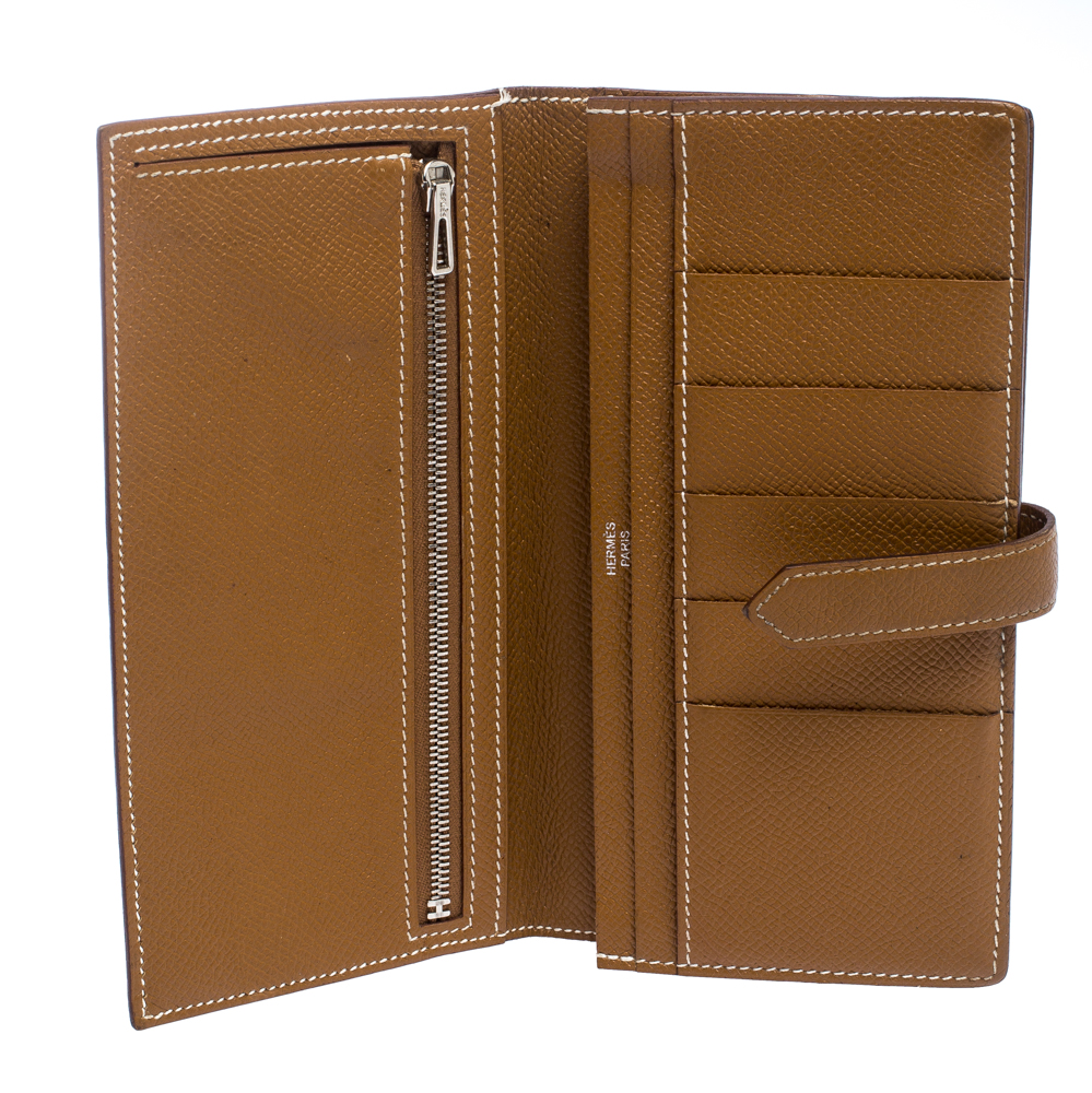 

Hermes Cognac Epsom Leather Bearn Gusset Wallet, Brown