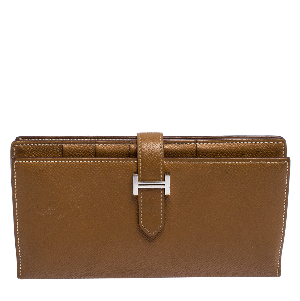 Pre Owned Hermes Cognac Epsom Leather Bearn Gusset Wallet