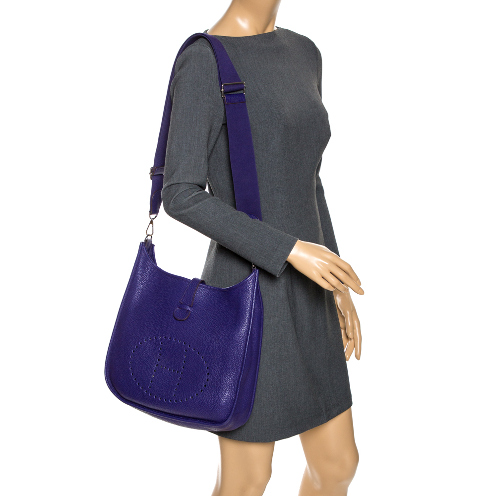 

Hermes Ultraviolet Clemence Leather Evelyne III GM Bag, Purple