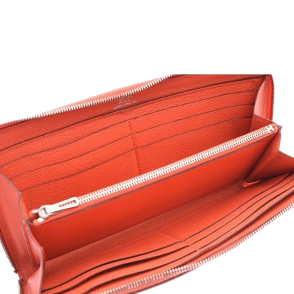 

Hermes Orange Poppy Epsom Leather Silk'In Classic Wallet