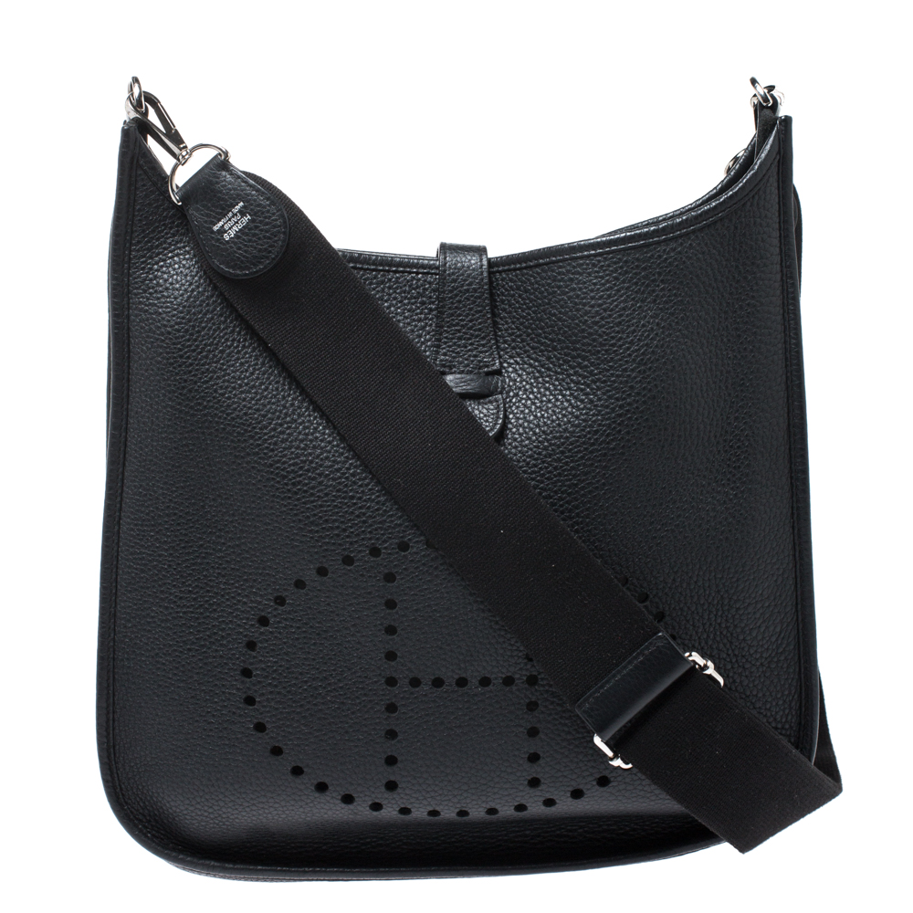 Pre Owned Hermes Black Clemence Leather Evelyne III GM Bag