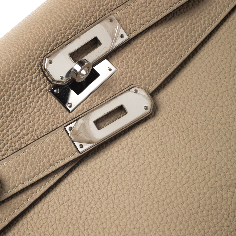 Hermès Kelly Gris Meyer Togo Depeches 25 Palladium Hardware, 2023 (Like New), Grey Womens Handbag