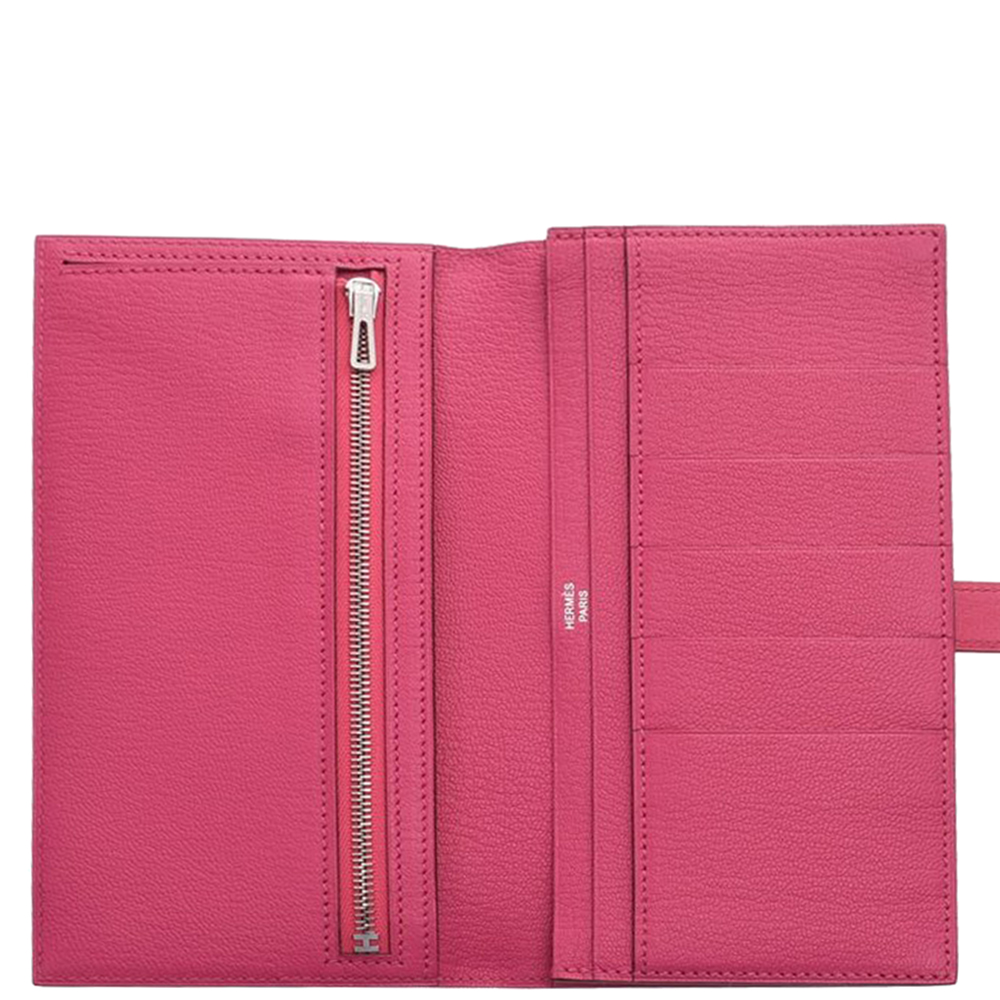 

Hermes Rose Tyrien Ostrich Leather Gusset Wallet, Pink