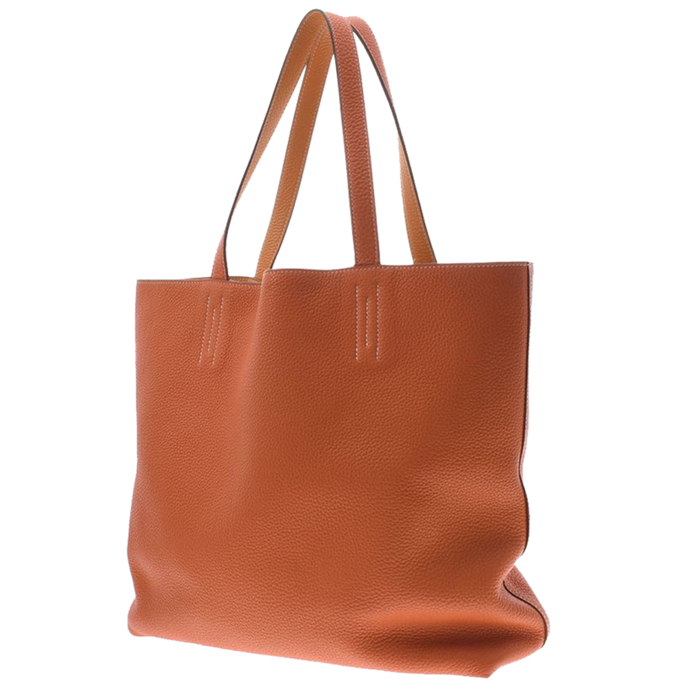 

Hermes Orange/Yellow Clemence Leather Double Sens 45 Reversible Tote Bag