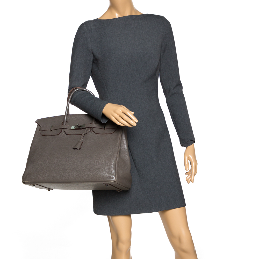 

Hermes Etoupe Grey Togo Leather Palladium Hardware Birkin 40 Bag