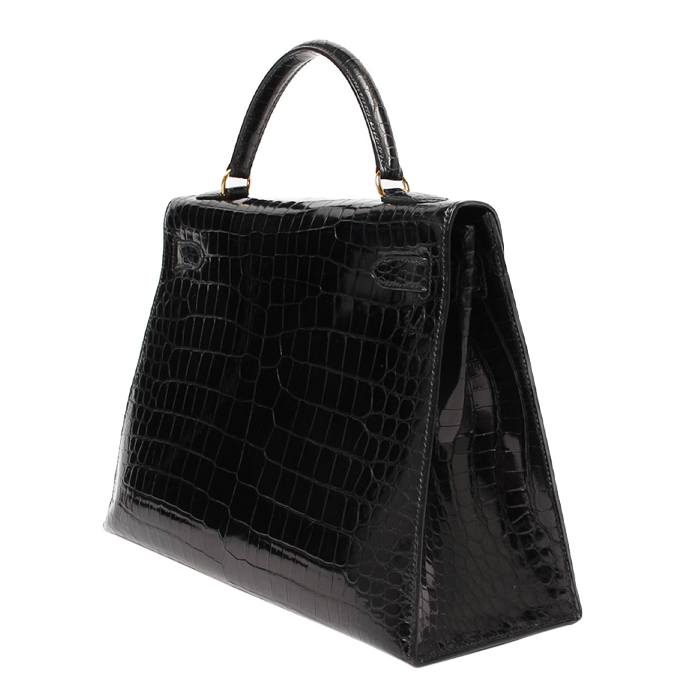 

Hermes Black Porosus Crocodile Leather Gold Hardware Kelly 32 Bag