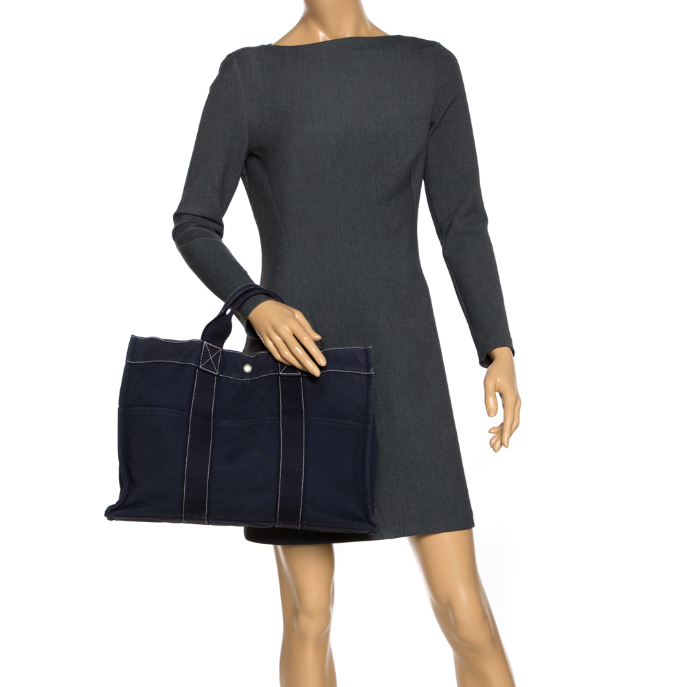 

Hermes Dark Blue Canvas Deauville MM Bag