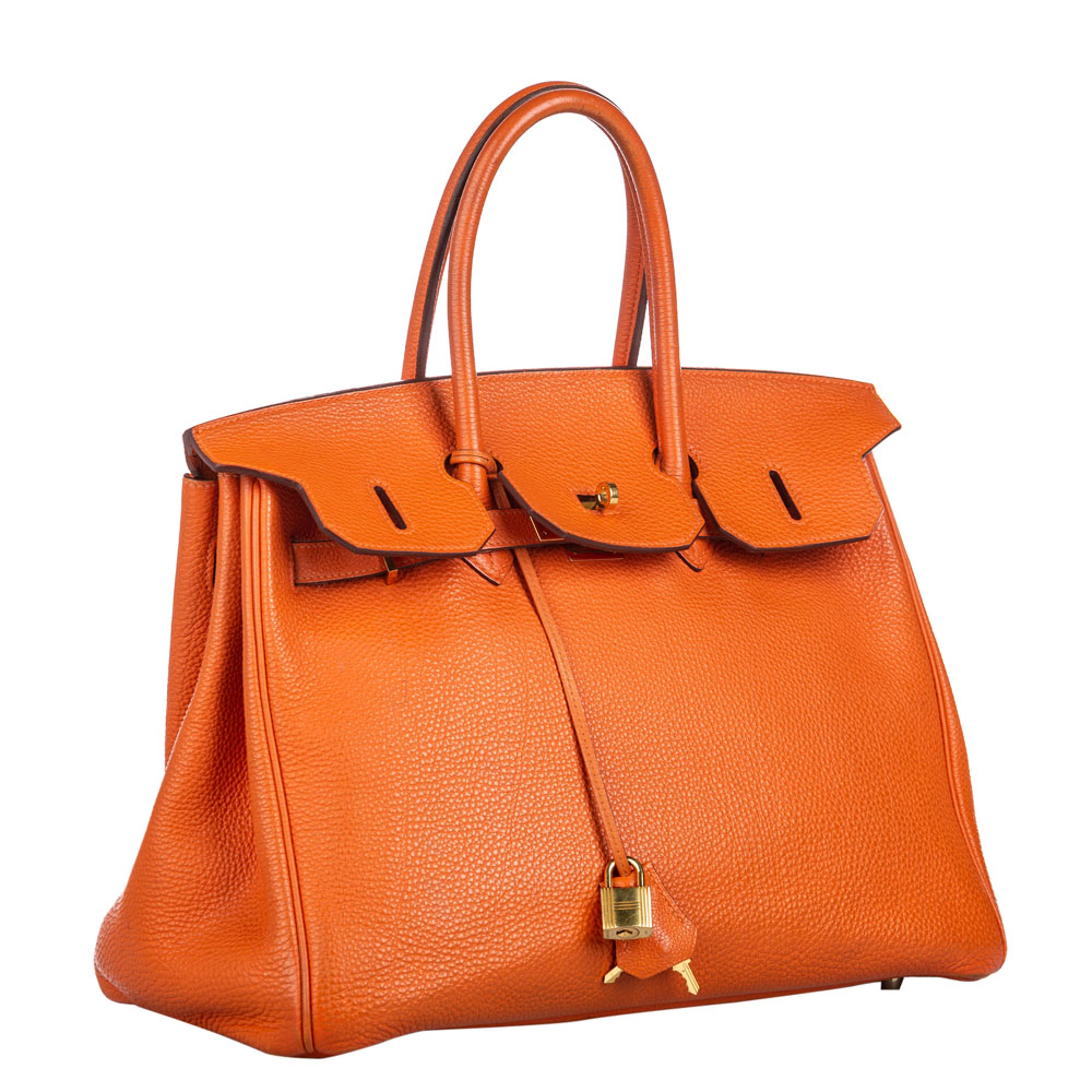 

Hermes Orange Clemence Leather Gold Hardware Birkin 40 Bag