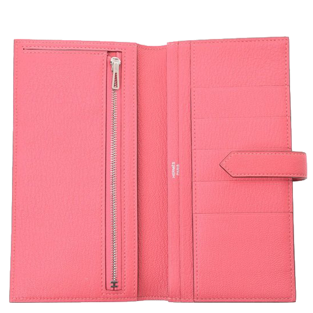 

Hermes Rose Azalee Chevre Leather Bearn Gusset Wallet, Pink