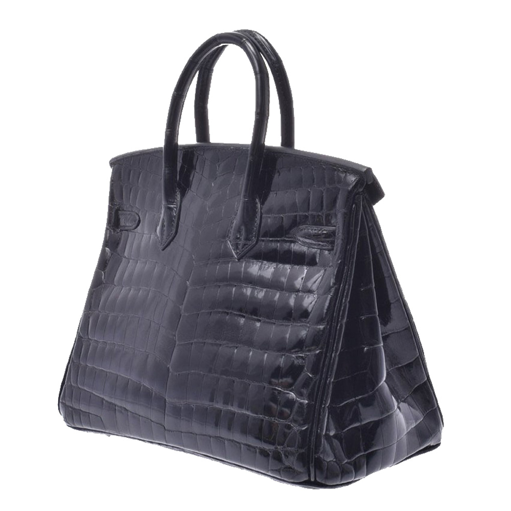 

Hermes Black Croc Leather Palladium Hardware Birkin 25 Bag