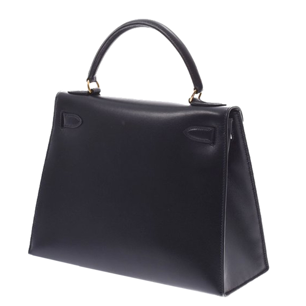 

Hermes Black Calf Leather Gold Hardware Kelly Retourne 28 Bag