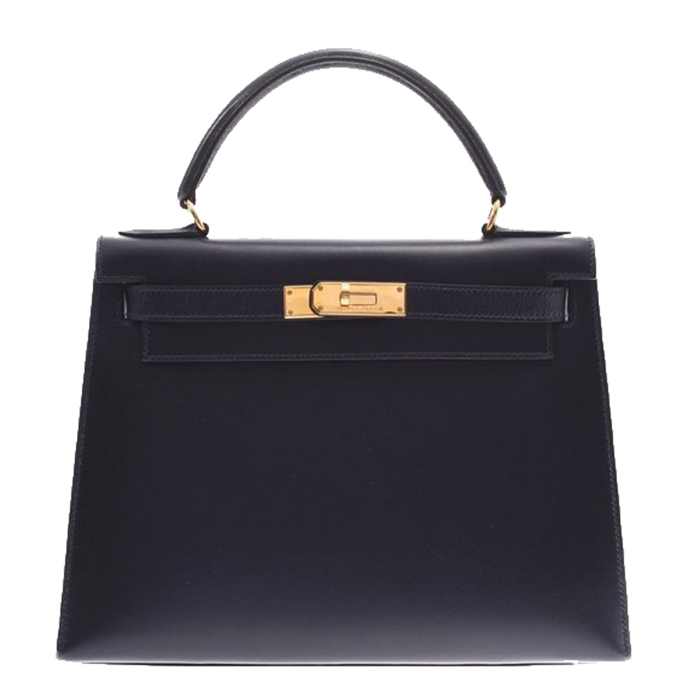 Pre Owned Hermes Black Calf Leather Gold Hardware Kelly Retourne 28 Bag