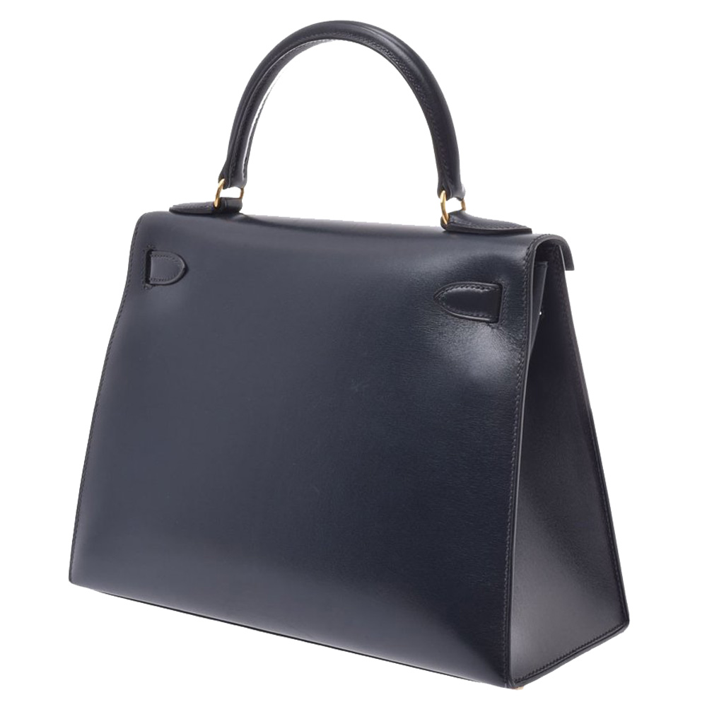 

Hermes Navy Blue Calf Leather Gold Hardware Kelly Retourne 28 Bag