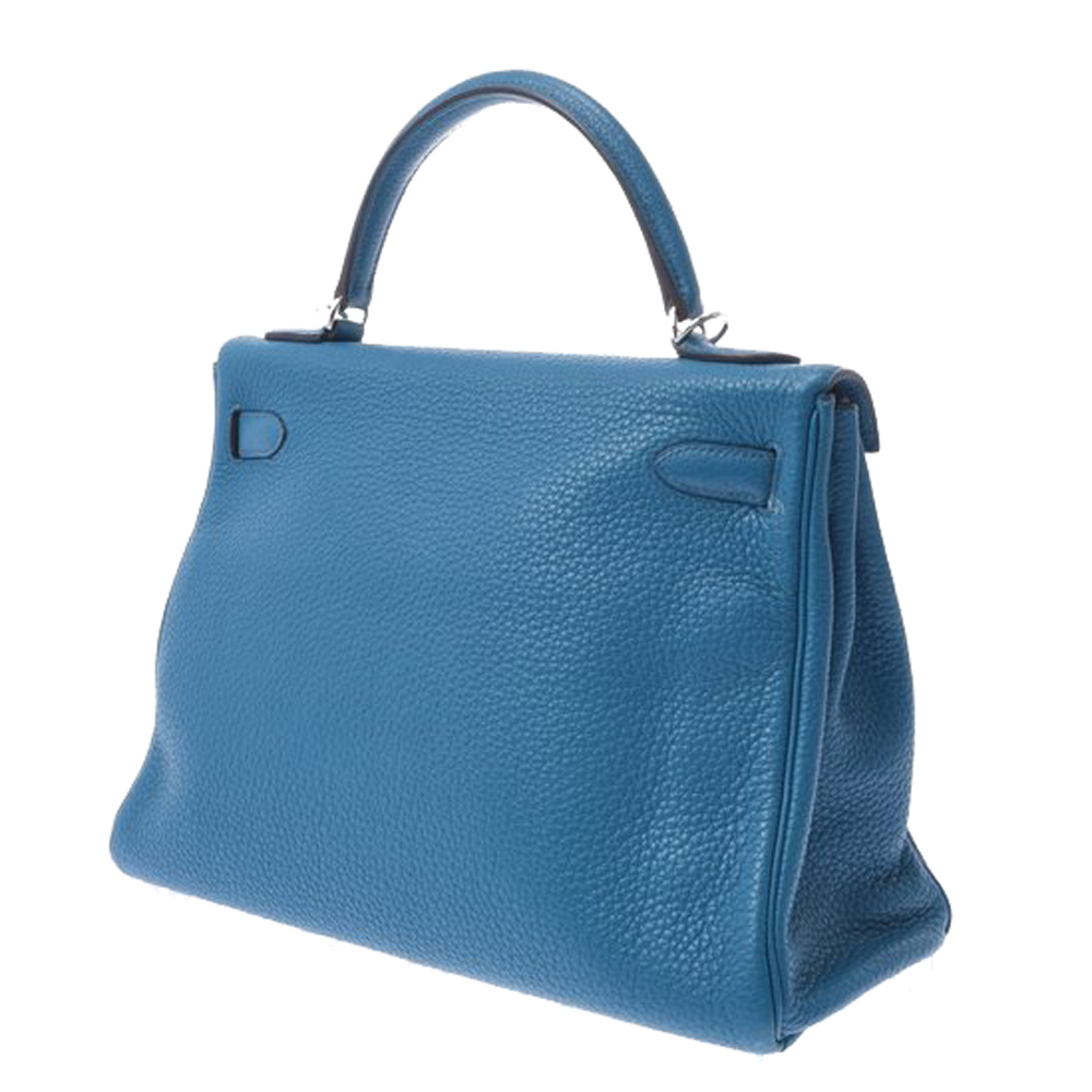 

Hermes Blue Clemence Leather Palladium Hardware Kelly 32 Bag