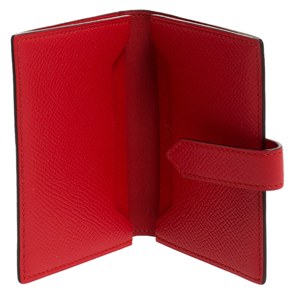 

Hermes Vermillon Epsom Leather Bearn Card Holder, Red