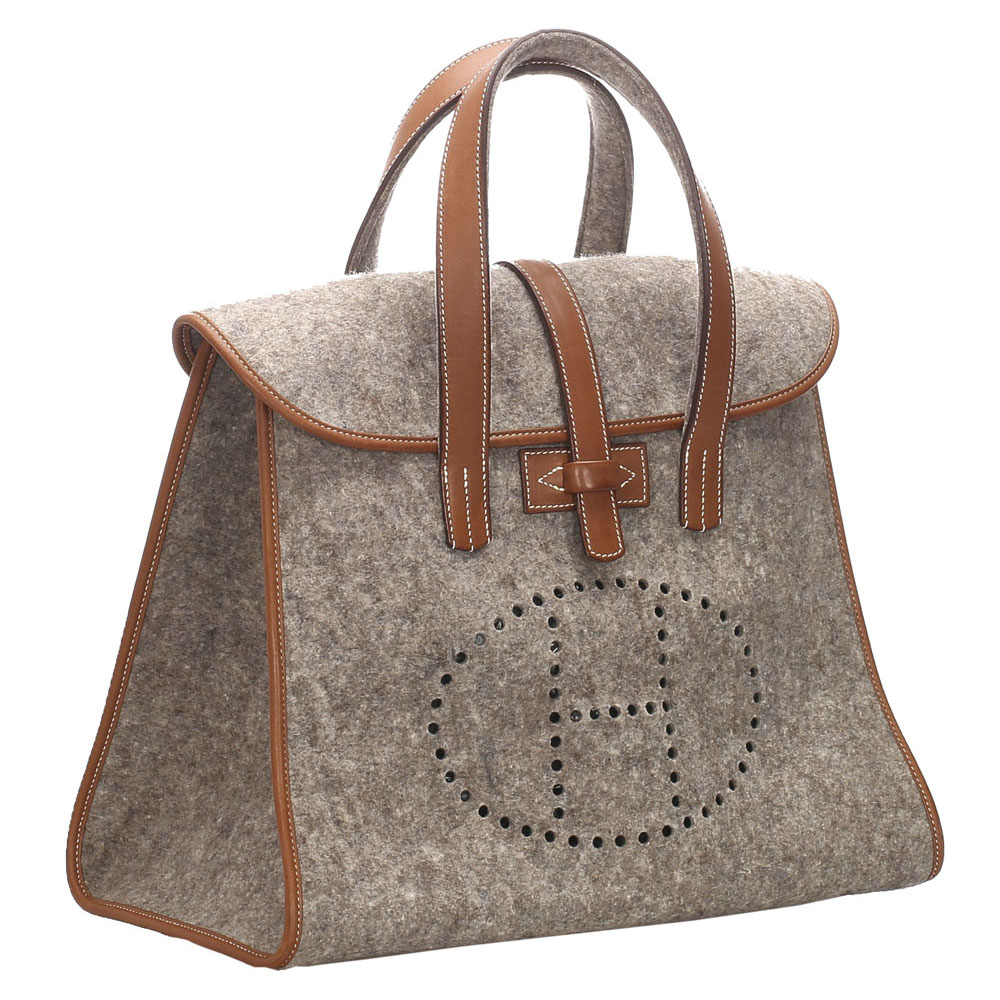 

Hermes Gray/Brown Wool Feu2Dou Tote Bag