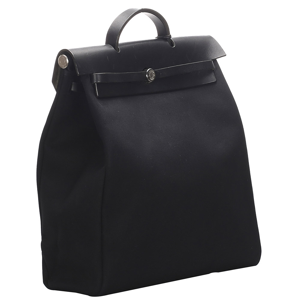 

Hermes Black Canvas Herbag MM Satchel