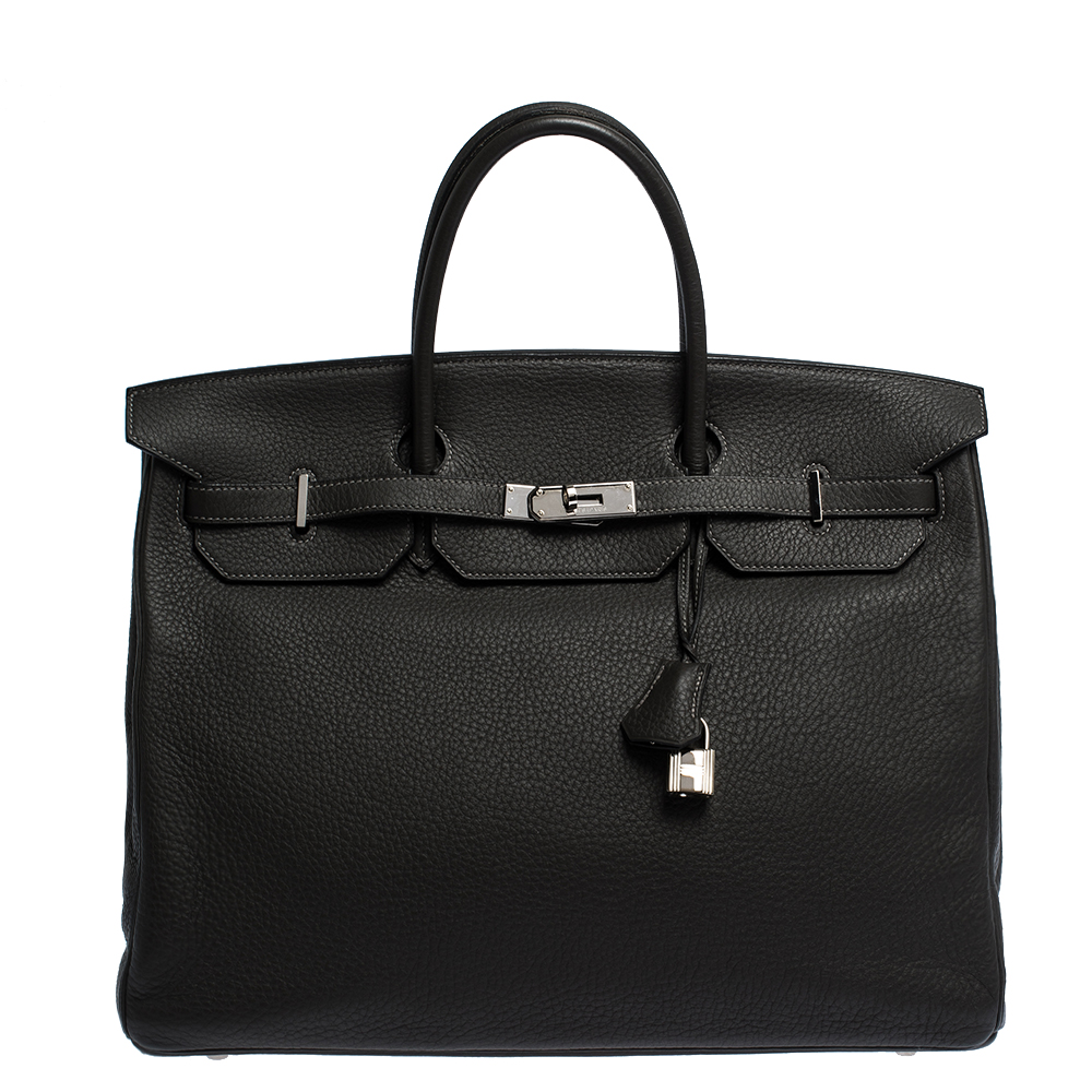 Hermes Graphite Clemence Leather Palladium Hardware Birkin 40 Bag