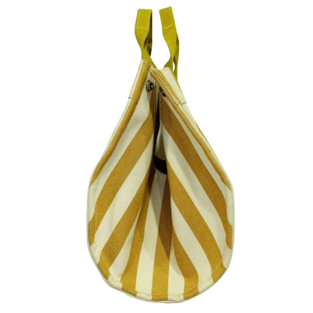 

Hermes Yellow Canvas Striped Tote Bag, White