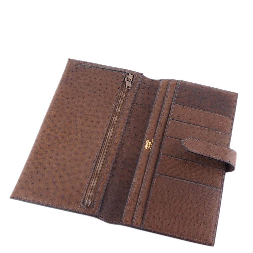 

Hermes Brown Ostrich Leather Bearn Wallet