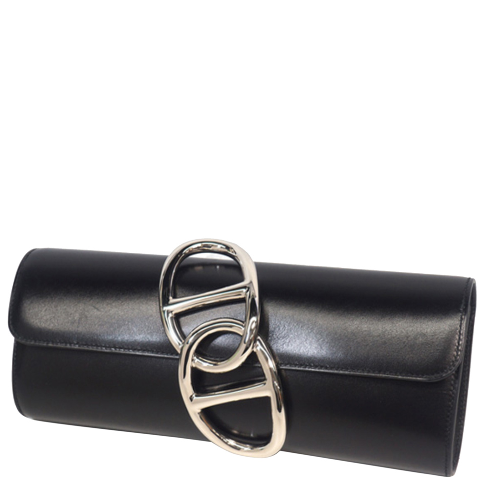 

Hermes Black Tadelakt Leather Egee Clutch Bag