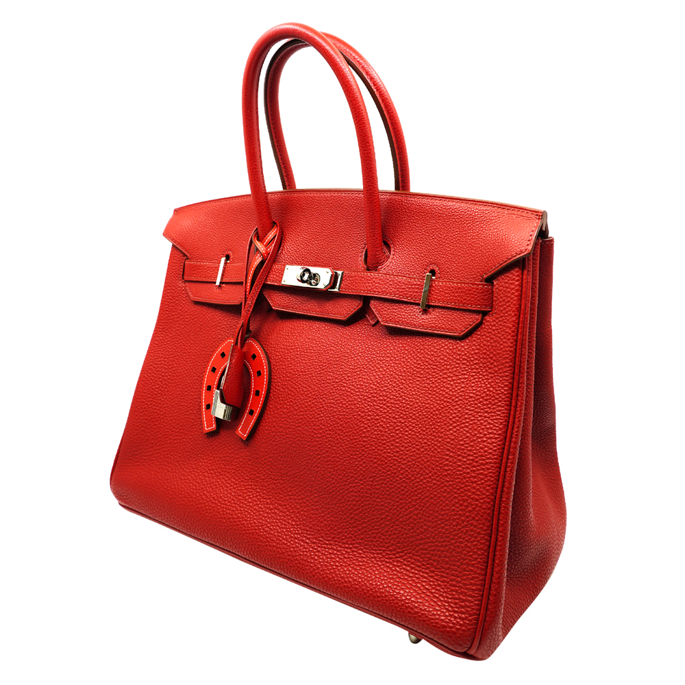 

Hermes Red Clemence Leather Palladium Hardware Birkin 35 Bag