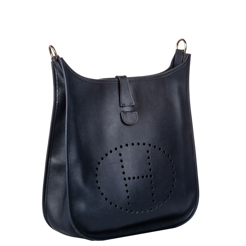 

Hermes Black Leather Veau Grain Lisse Evelyne I Bag