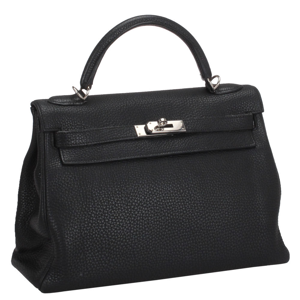 

Hermes Black Clemence Leather Palladium Hardware Kelly Retourne 32 Bag