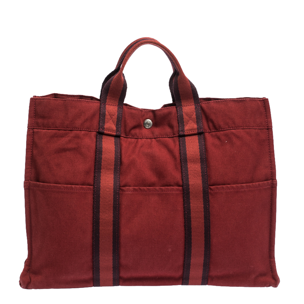 Hermes Red Canvas Fourre Tout Tote