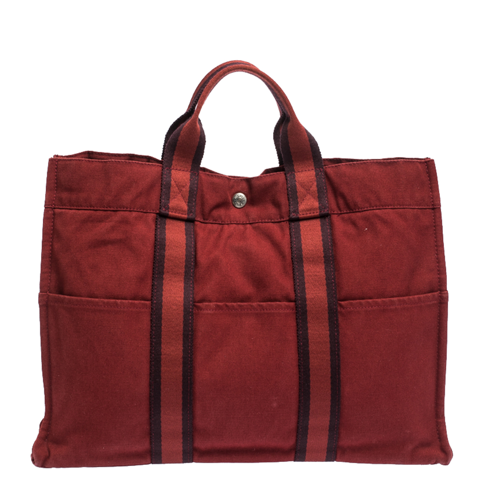 Pre Owned Hermes Red Canvas Fourre Tout Tote