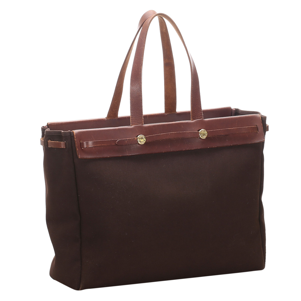 

Hermes Brown Canvas And Leather Herbag Cabas MM Bag