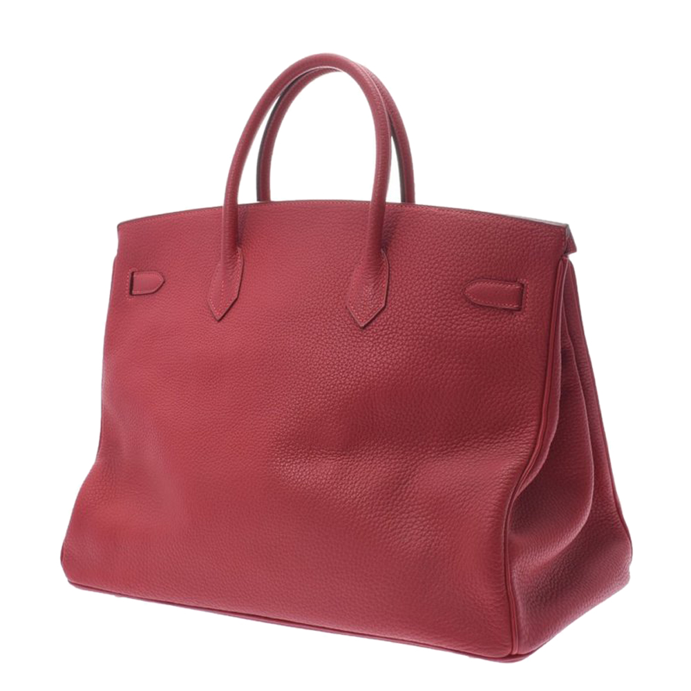 

Hermes Rouge Clemence Leather Silver Hardware Birkin 40 Bag, Red