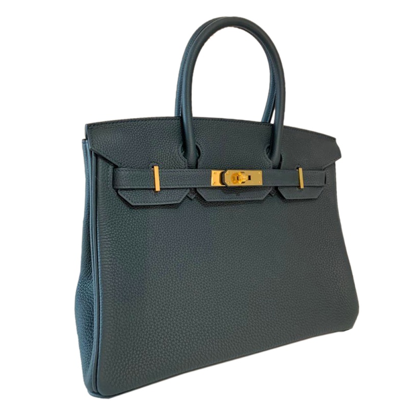 

Hermes Vert Rousseau Togo Leather Gold Hardware Birkin 30 Bag, Grey