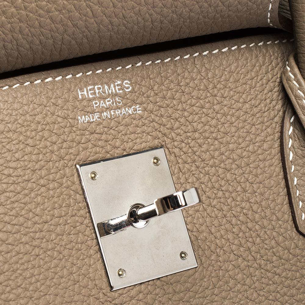 Birkin 40 Etoupe Colour in Togo leather with white contrast stitching with  palladium hardware. Hermès. 2010., Handbags and Accessories Online, Ecommerce Retail