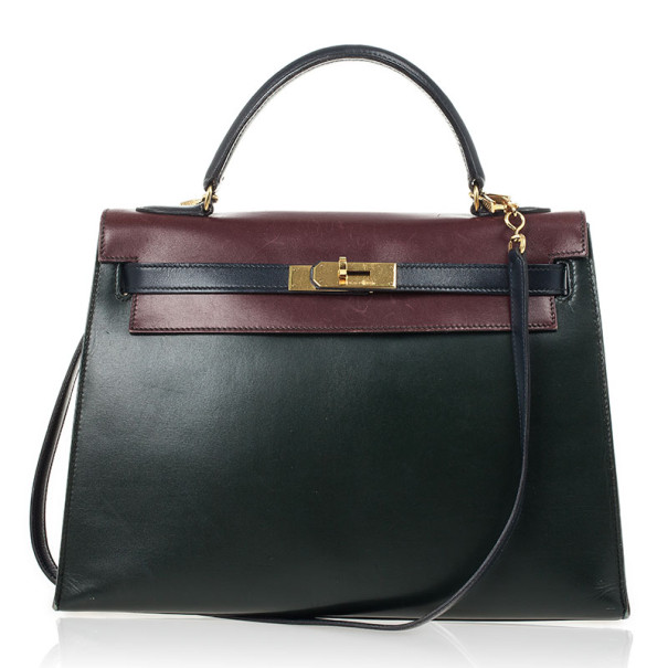 Hermes Vintage Tricolor Box Calf Kelly 32
