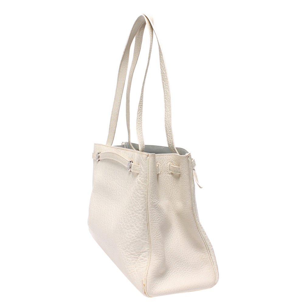 

Hermes White Chevre de Coromandel Cabana Tote Bag