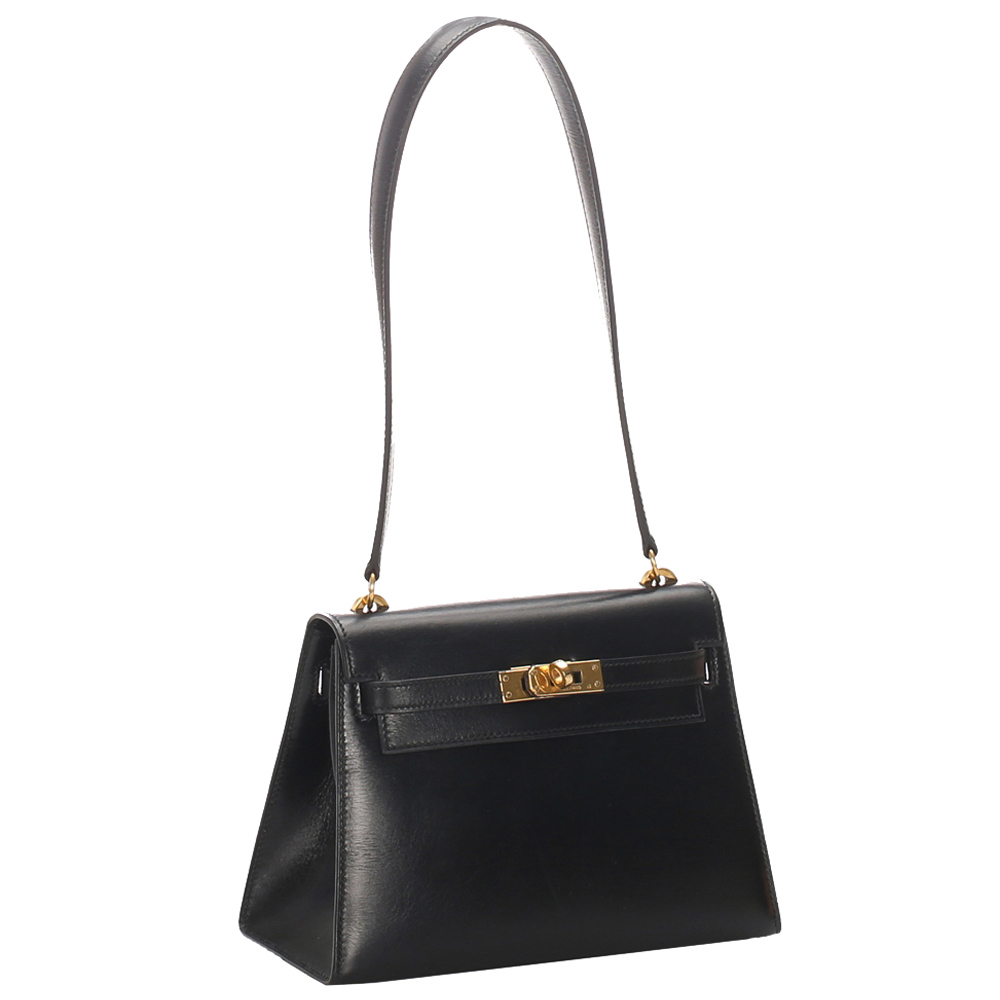 

Hermes Black Calf Leather Gold Hardware Mini Box Kelly 20 Bag