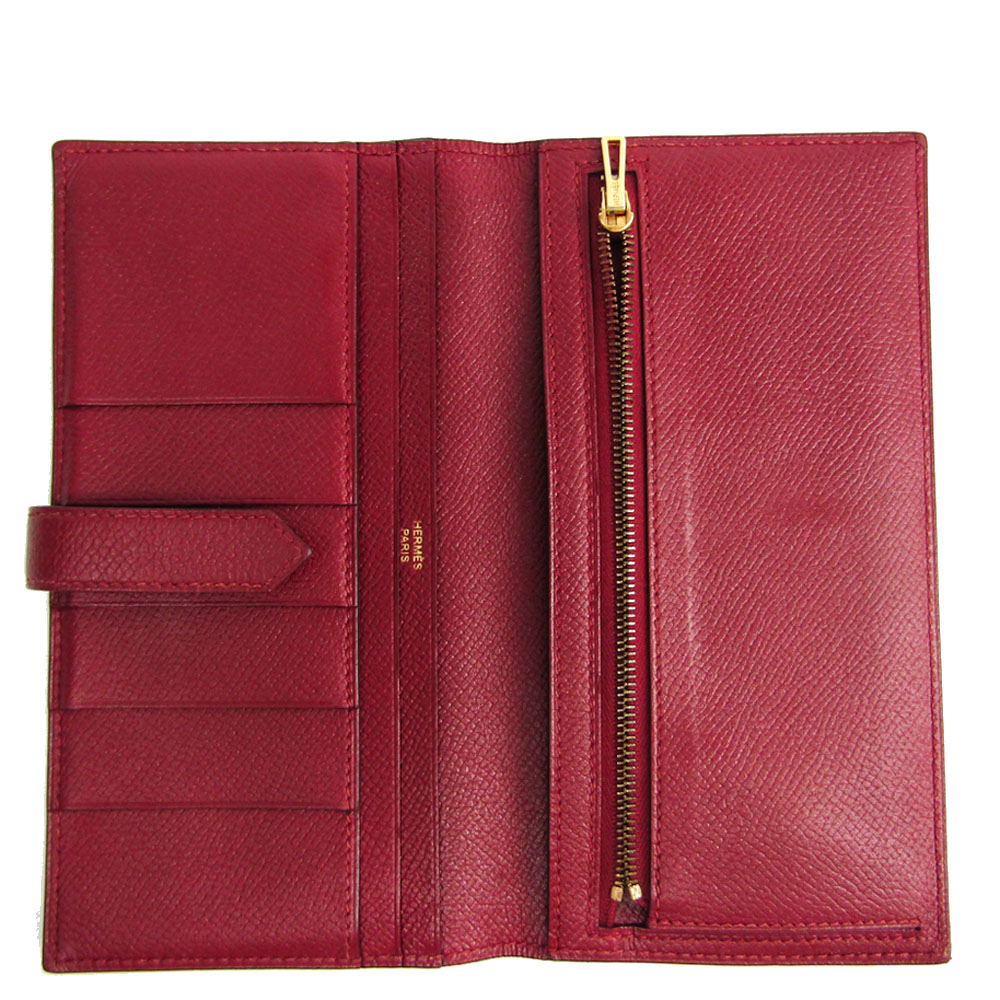 

Hermes Dark Red Epsom Leather Bearn Wallet