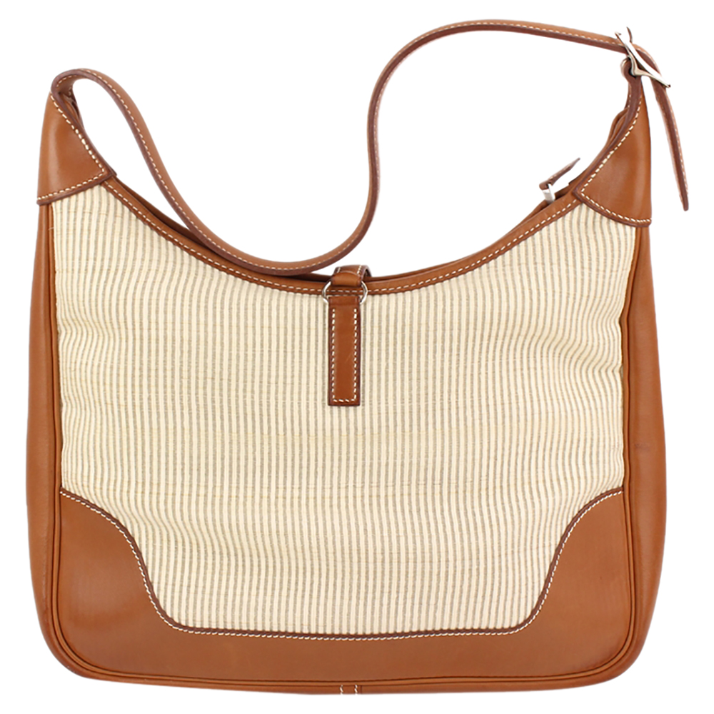 

Hermes Brown Canvas and Leather Trim 31 Bag