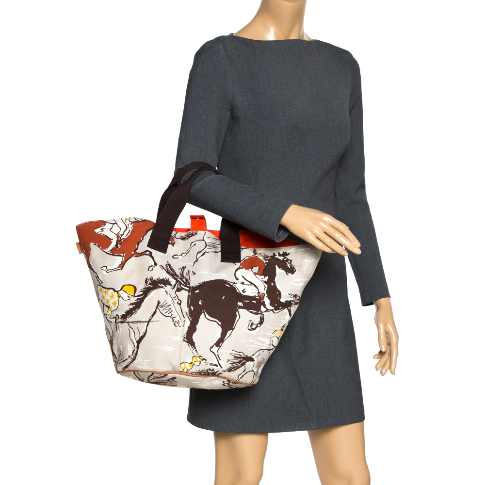 

Hermes Multicolor Printed Canvas and Leather Finish Beach Bag