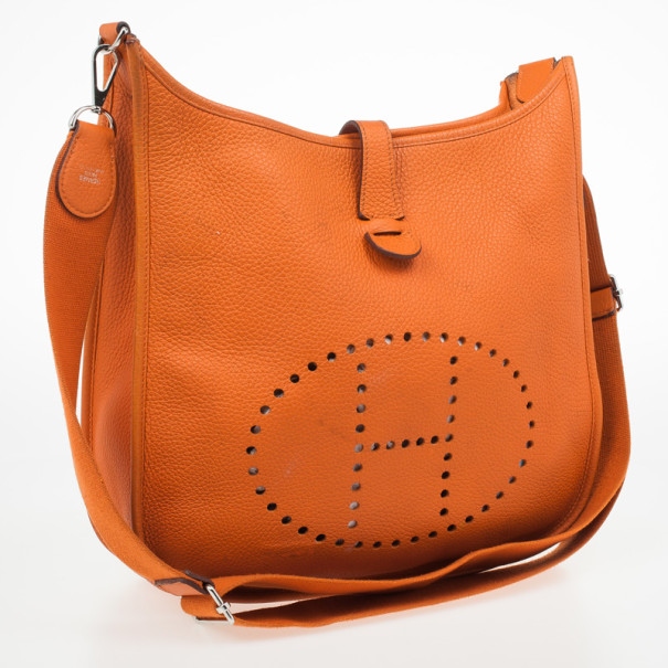 Hermes Feu Orange Togo Leather Evelyne III GM Bag Hermes