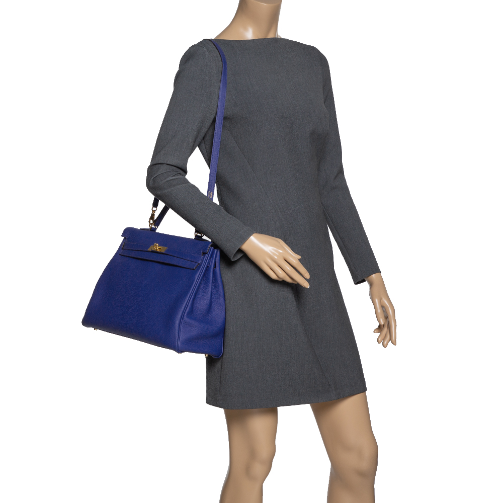 

Hermes Blue Encre Evercolor Leather Gold Hardware Kelly Retourne 35 Bag