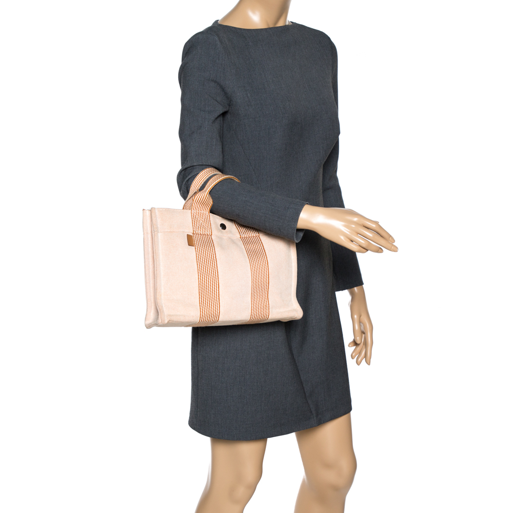 

Hermes Orange/White Canvas Fourre Tout PM Bag