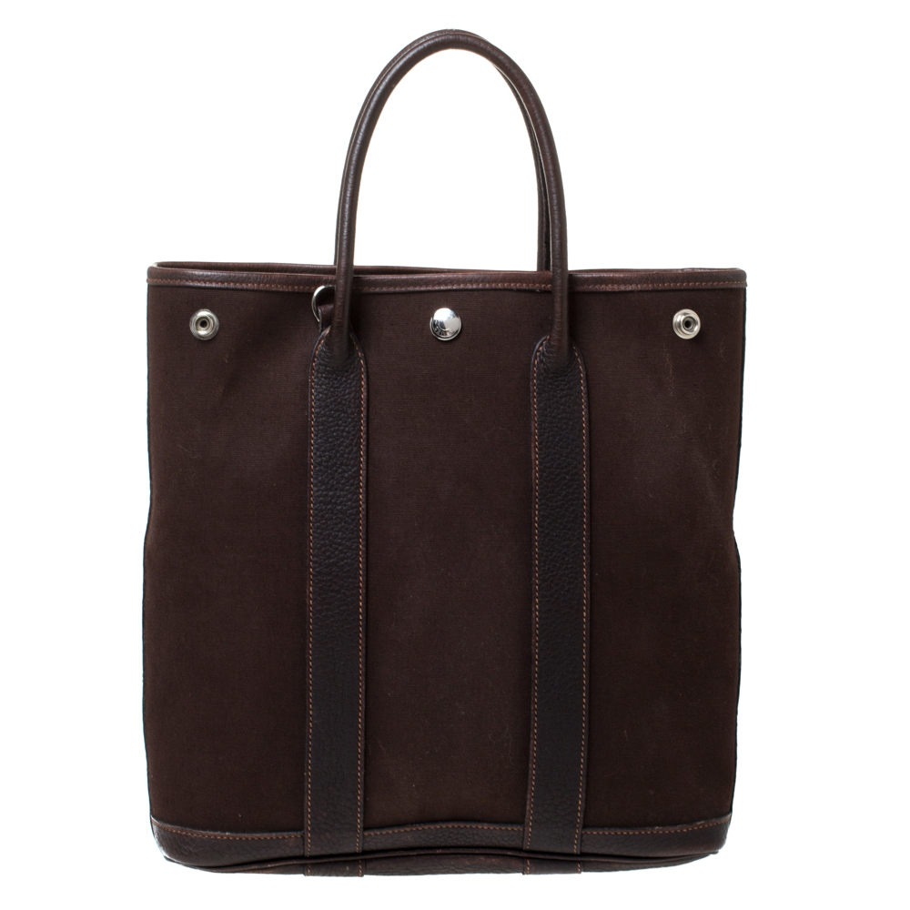 Hermes Moka Negonda Leather and Canvas Garden File PM Bag Hermes | TLC