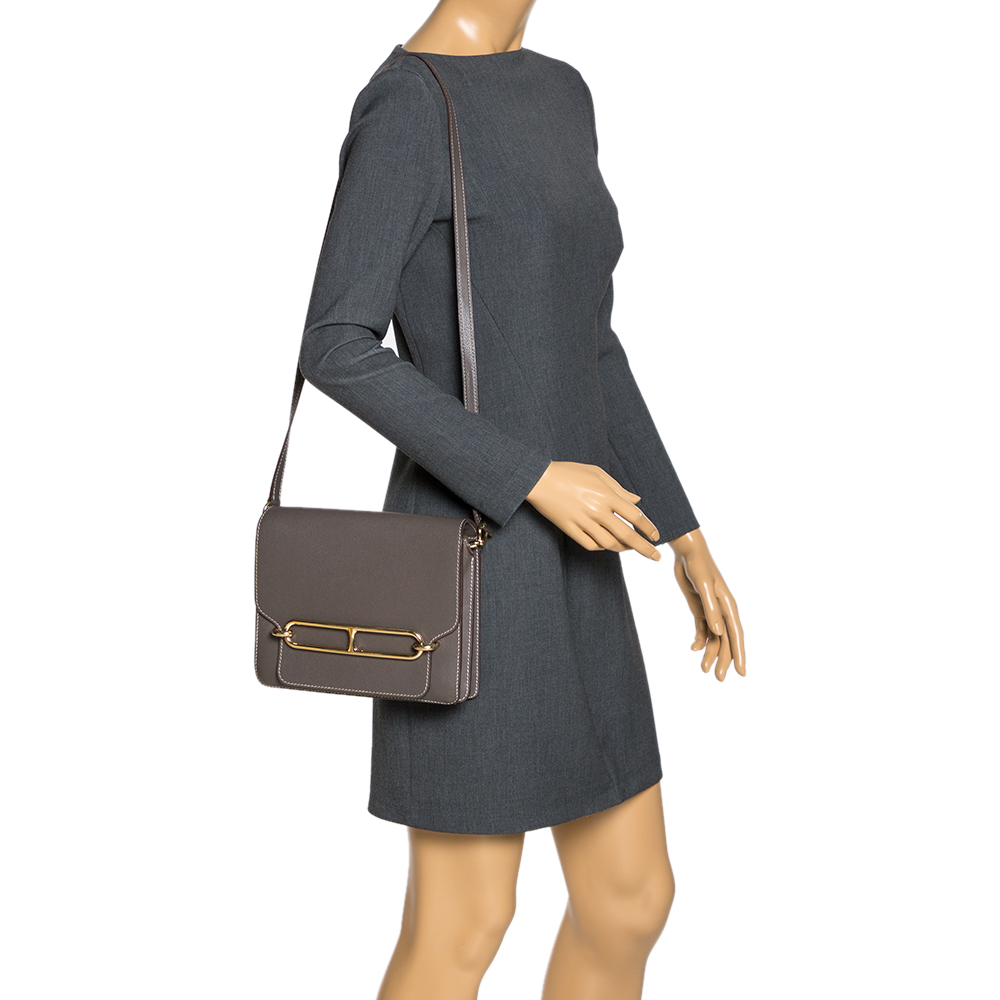 

Hermes Etoupe Evercolor Leather Roulis 23 Bag, Grey