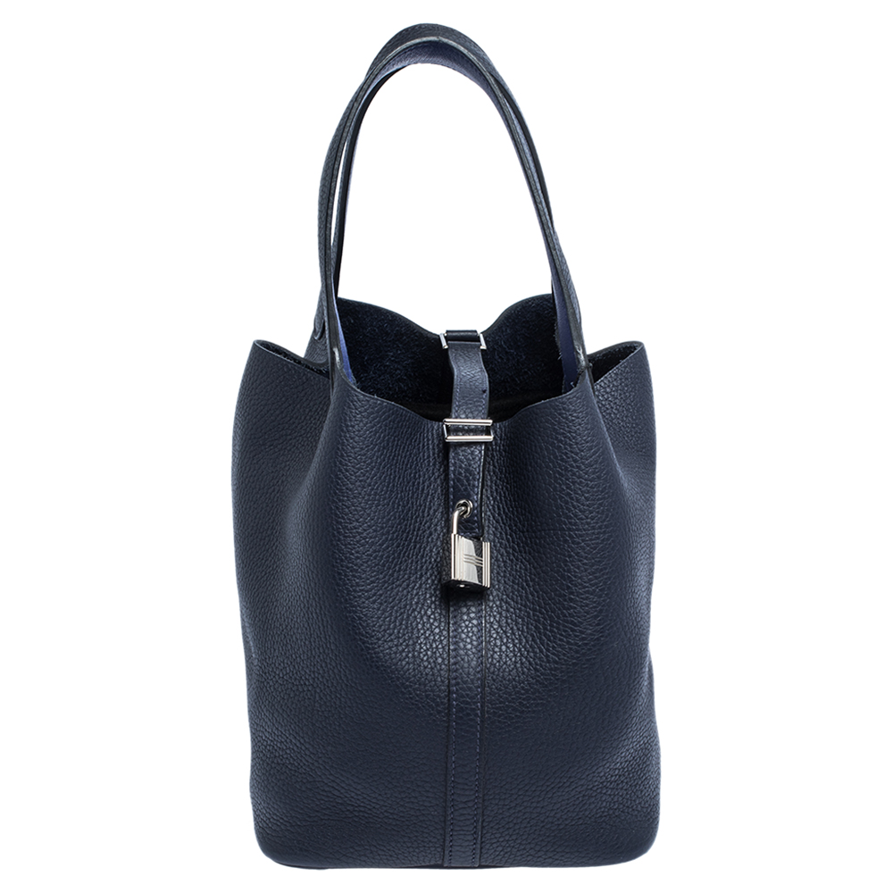 Pre Owned Hermes Blue Nuit Togo Leather Picotin Lock MM Bag