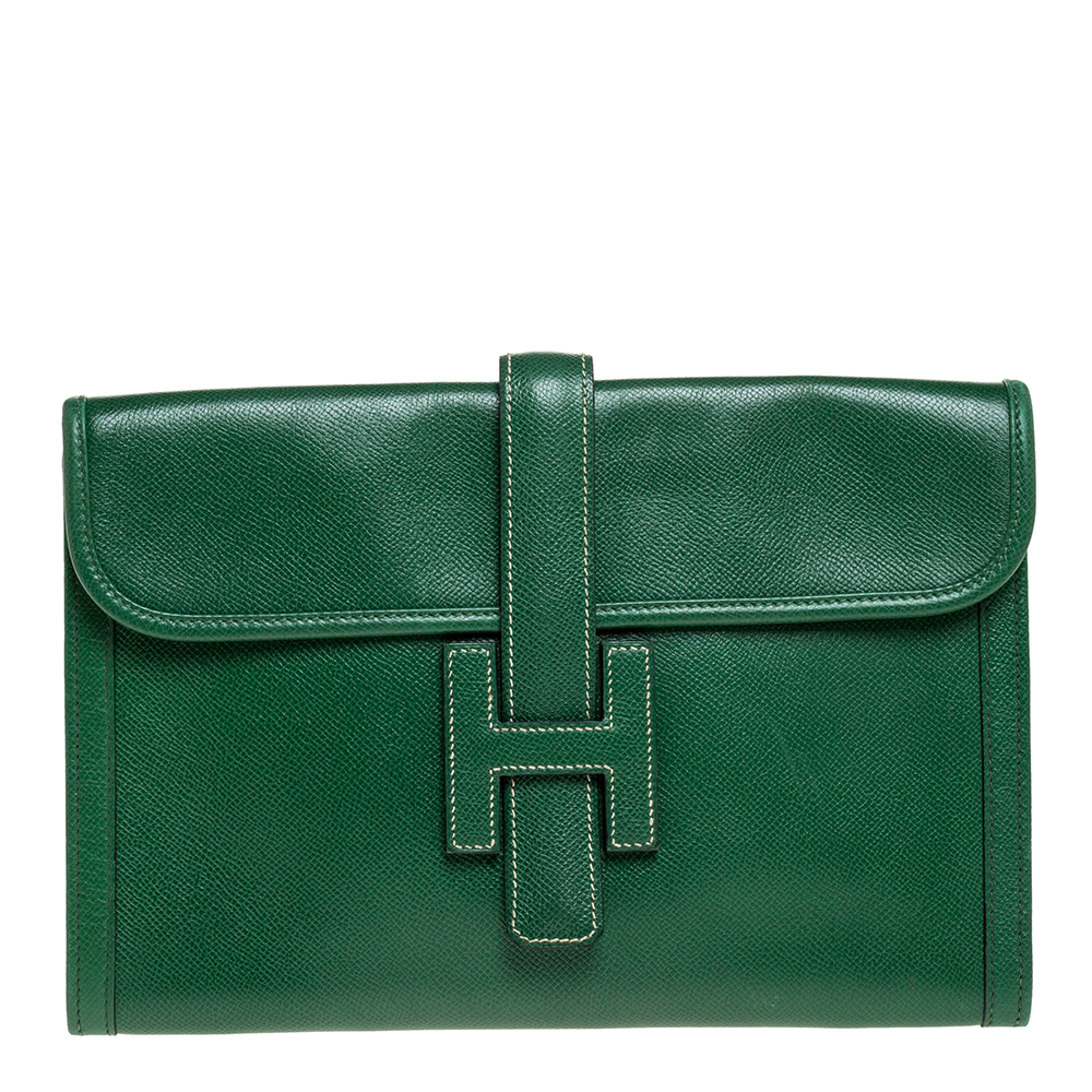 Pre Owned Hermes Cactus Courchevel Leather Jige PM Clutch