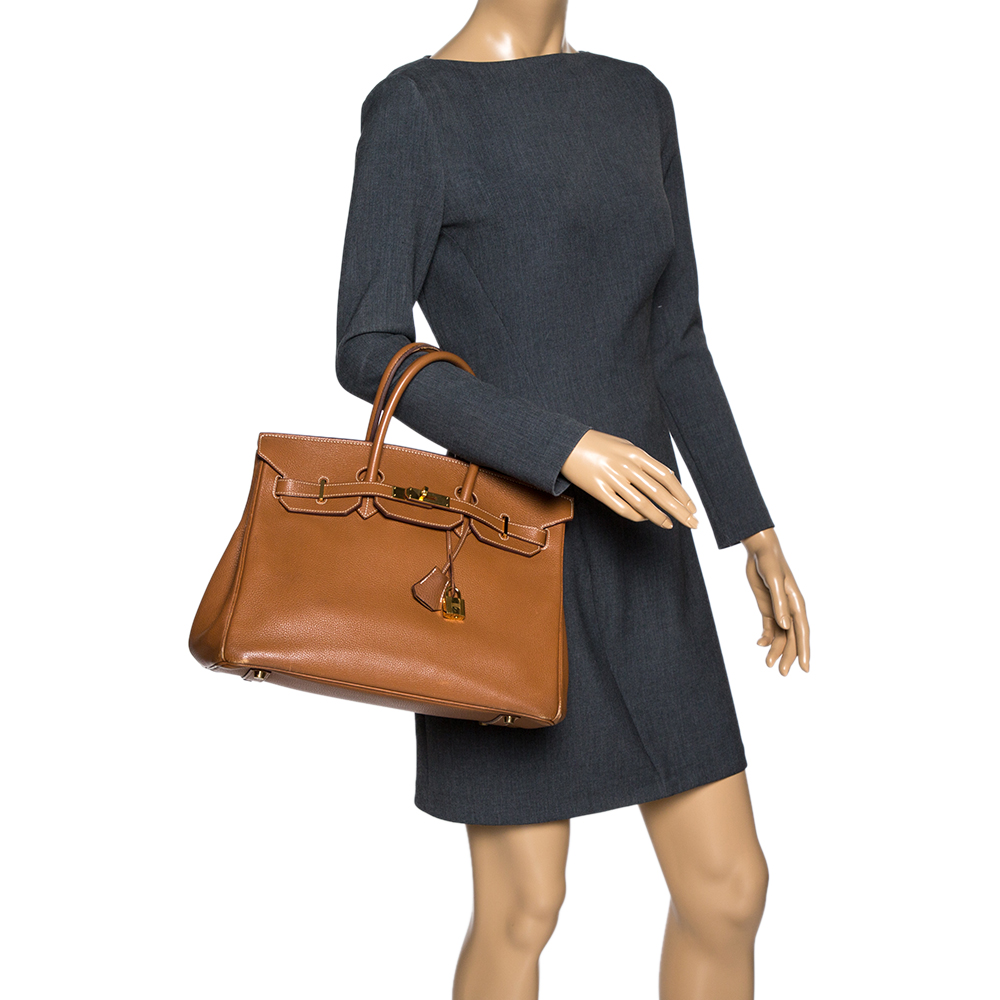 

Hermes Gold Clemence Leather Gold Hardware Birkin 35 Bag, Brown